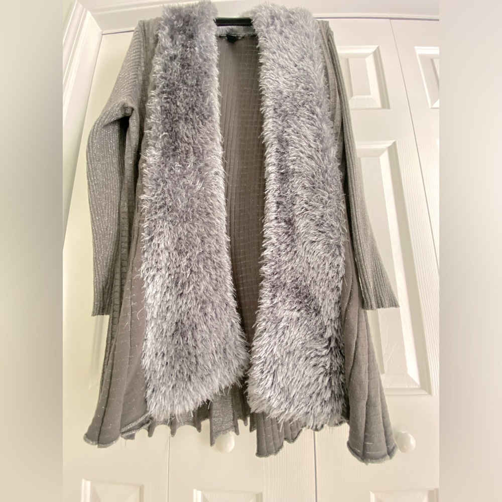 Gently used furry trim cardigan